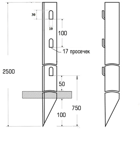 Металлическая стойка оградительного забора ОЗ-288